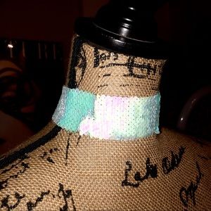 Blue and White Brush Over Sequin Choker